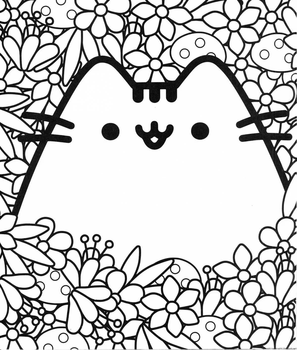 Snuggly cute cat coloring page