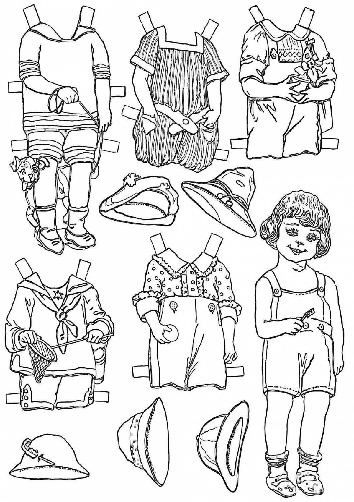 Humorous coloring book boy in clothes