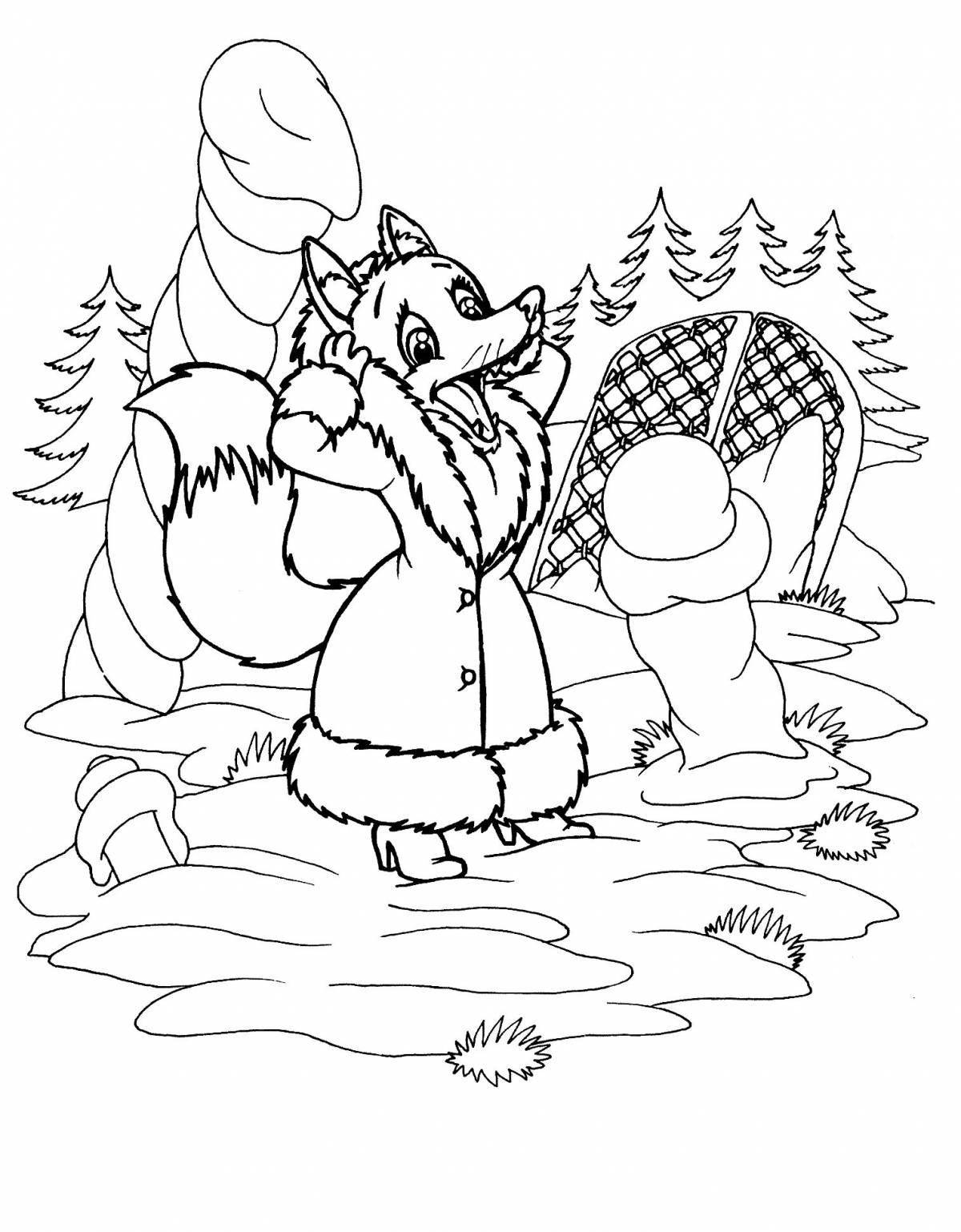 Coloring page charming fox and hare