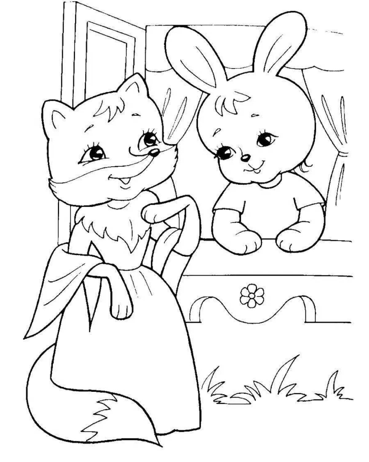 Cute fox and hare coloring book