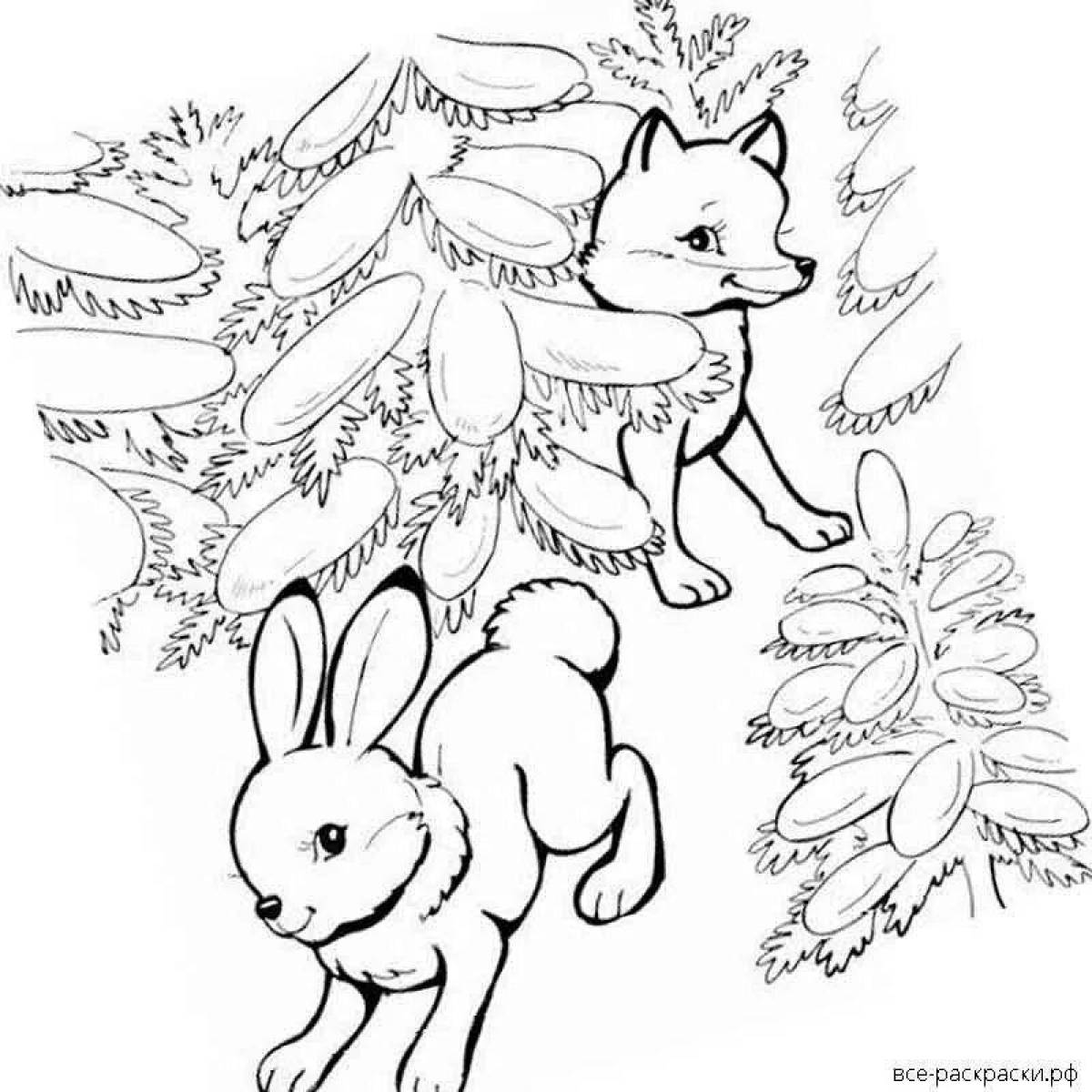 Coloring page gorgeous fox and hare