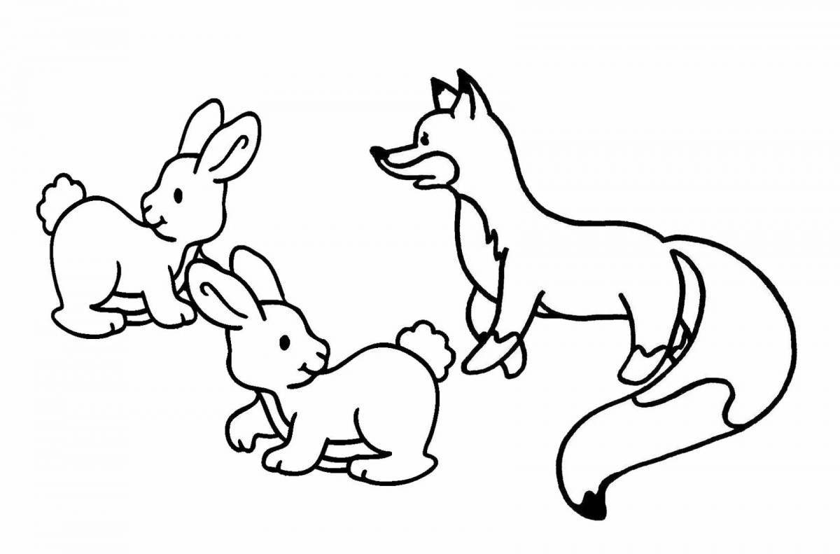 Coloring page joyful fox and hare