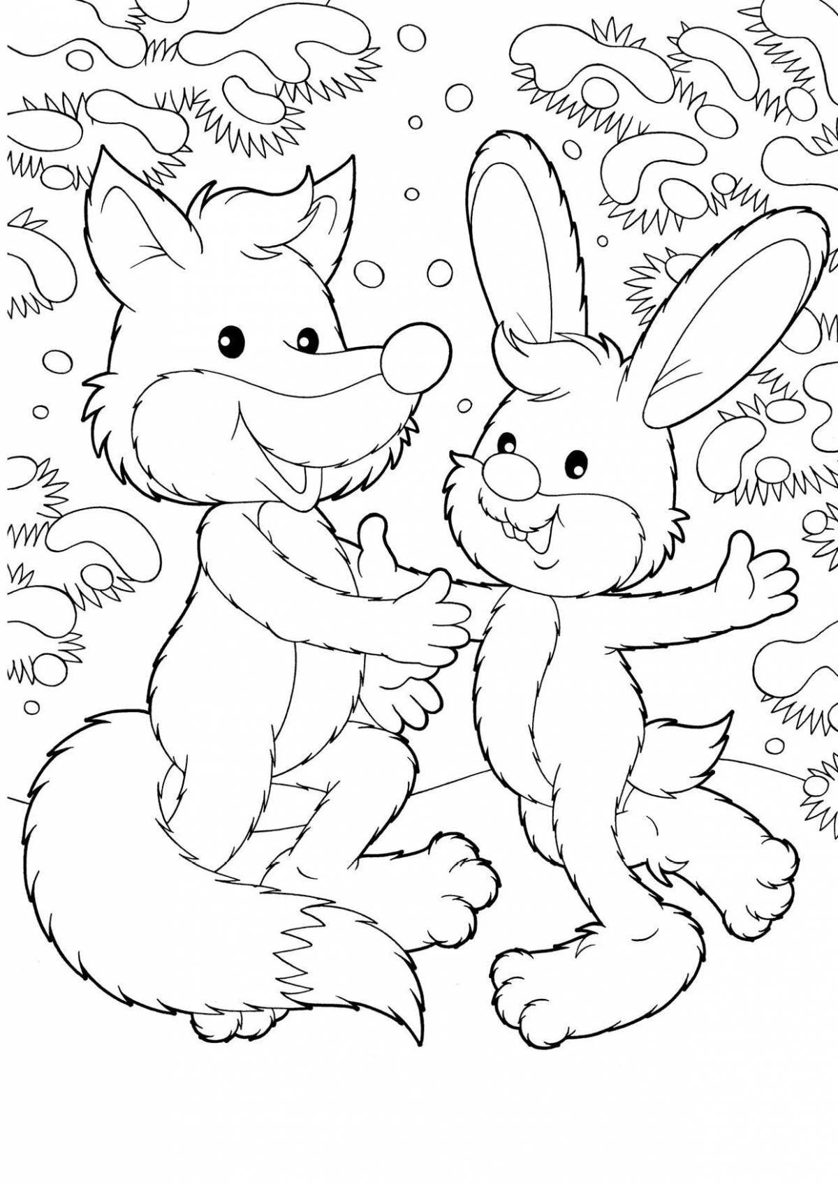 Charming fox and hare coloring book