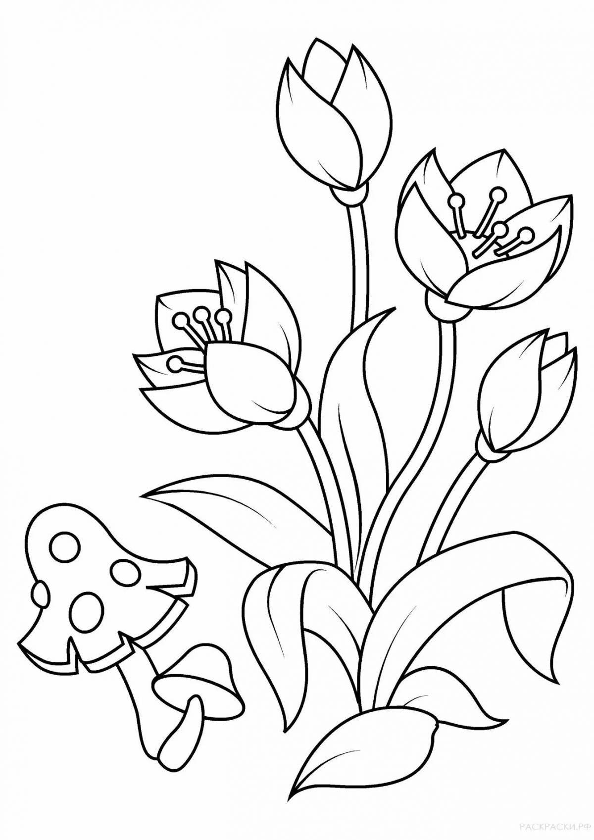 Colorful plants coloring page for kids