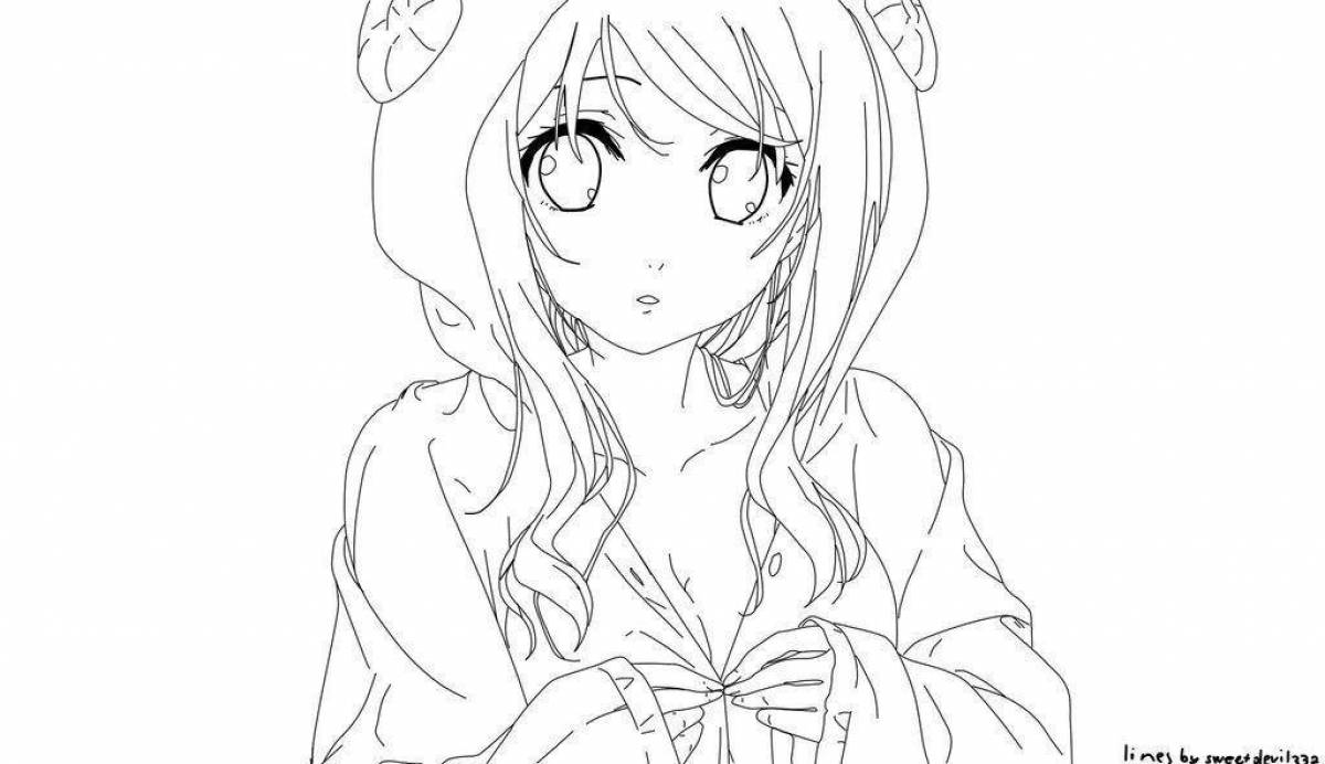 Serene coloring page anime black and white