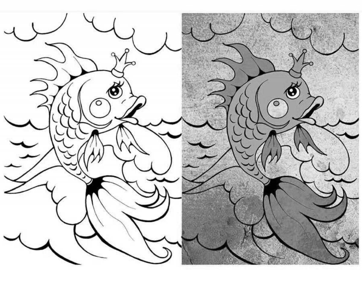 Color-loving coloring book based on Pushkin's fairy tales for preschoolers