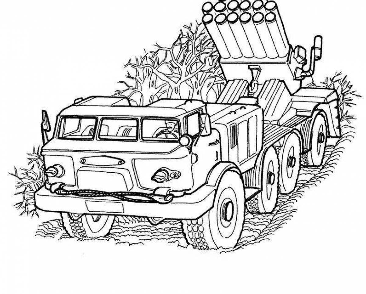 Dashing coloring of military vehicles for boys