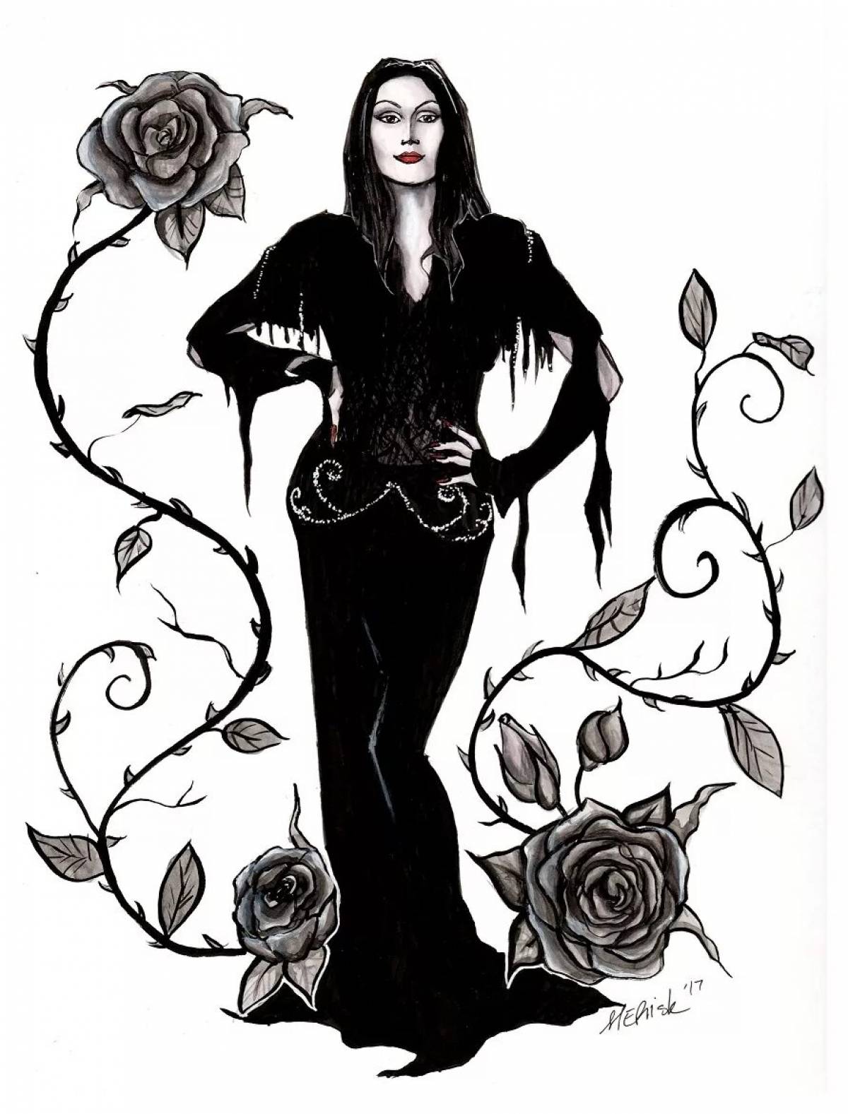 Marticia Addams Magic Coloring Page