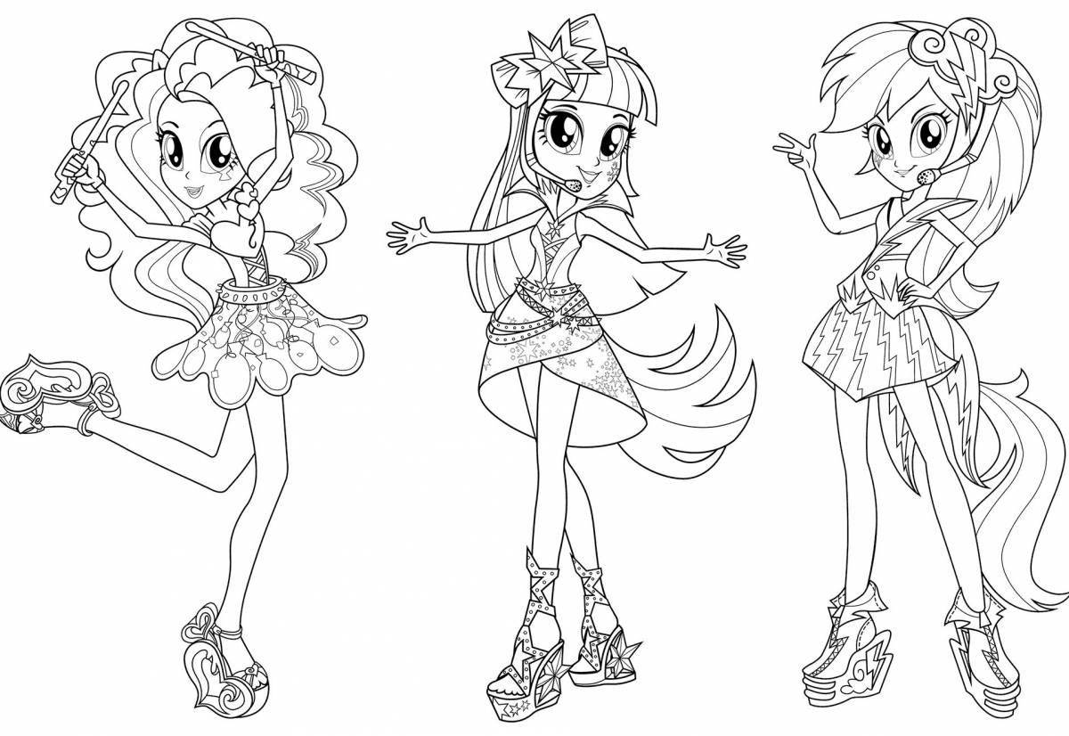 Coloring page joyful pony people