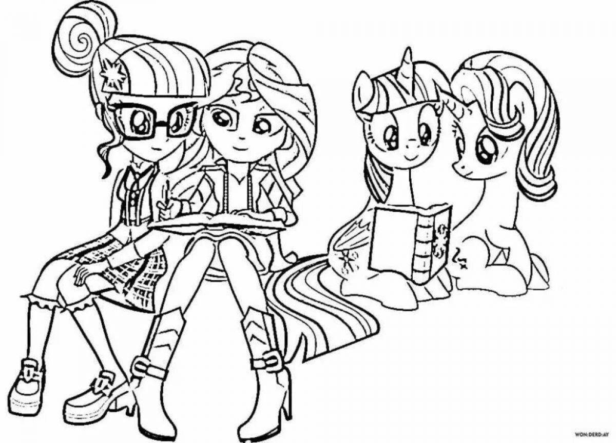 Coloring page adorable pony people