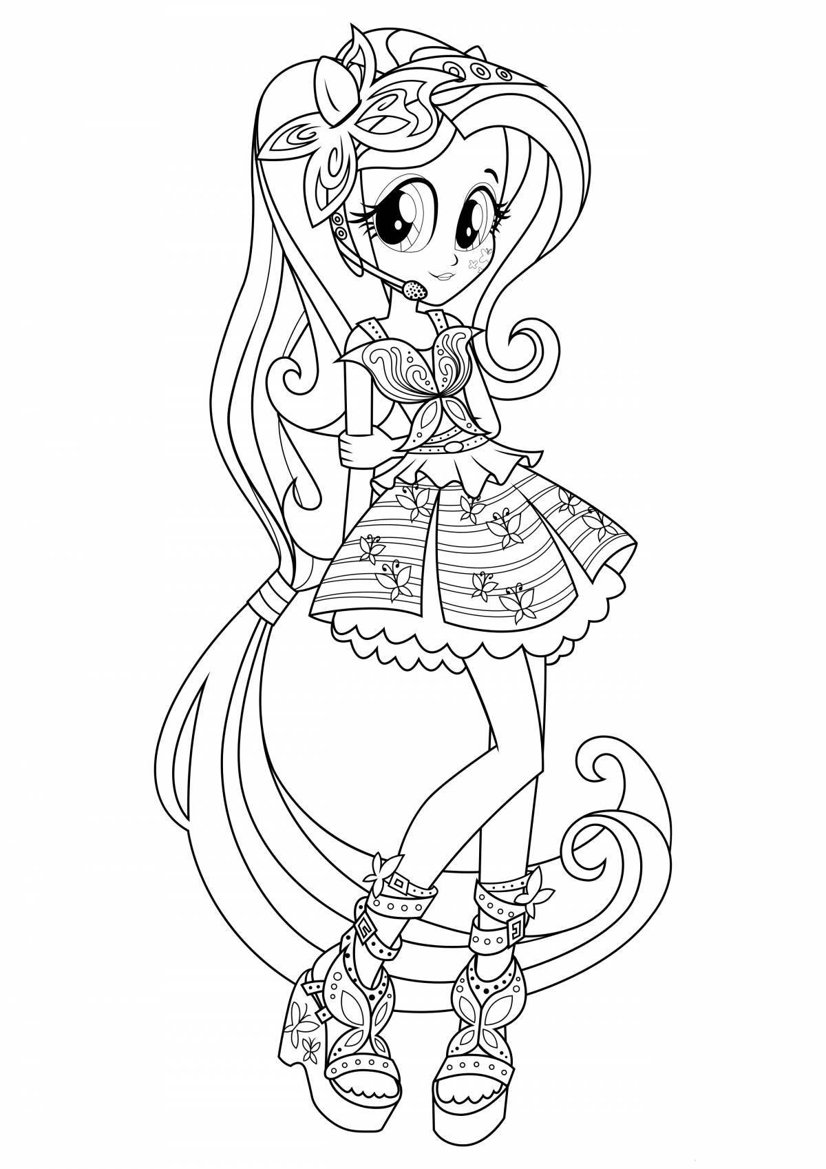Coloring page adorable pony people