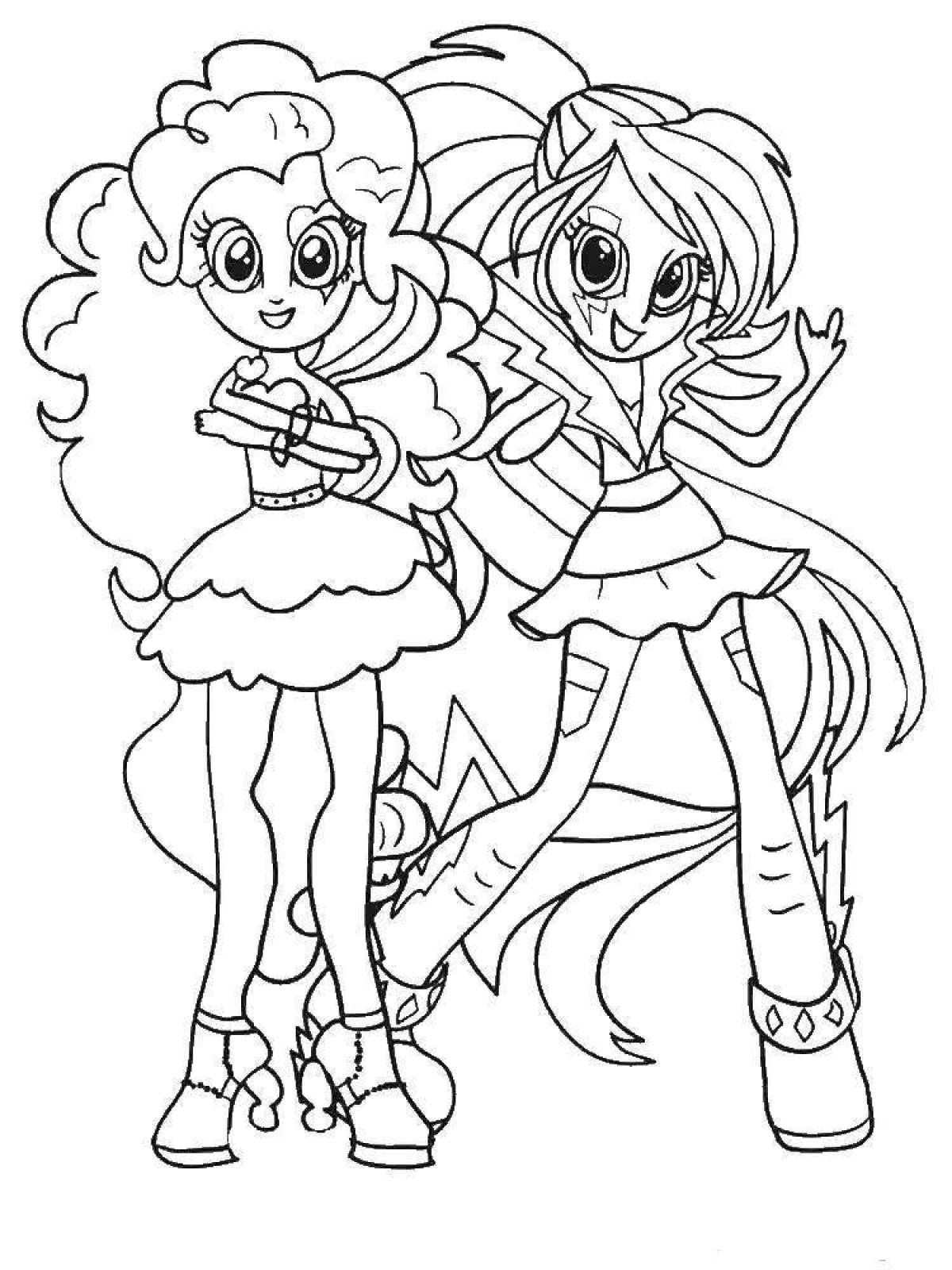 Coloring page playful pony people