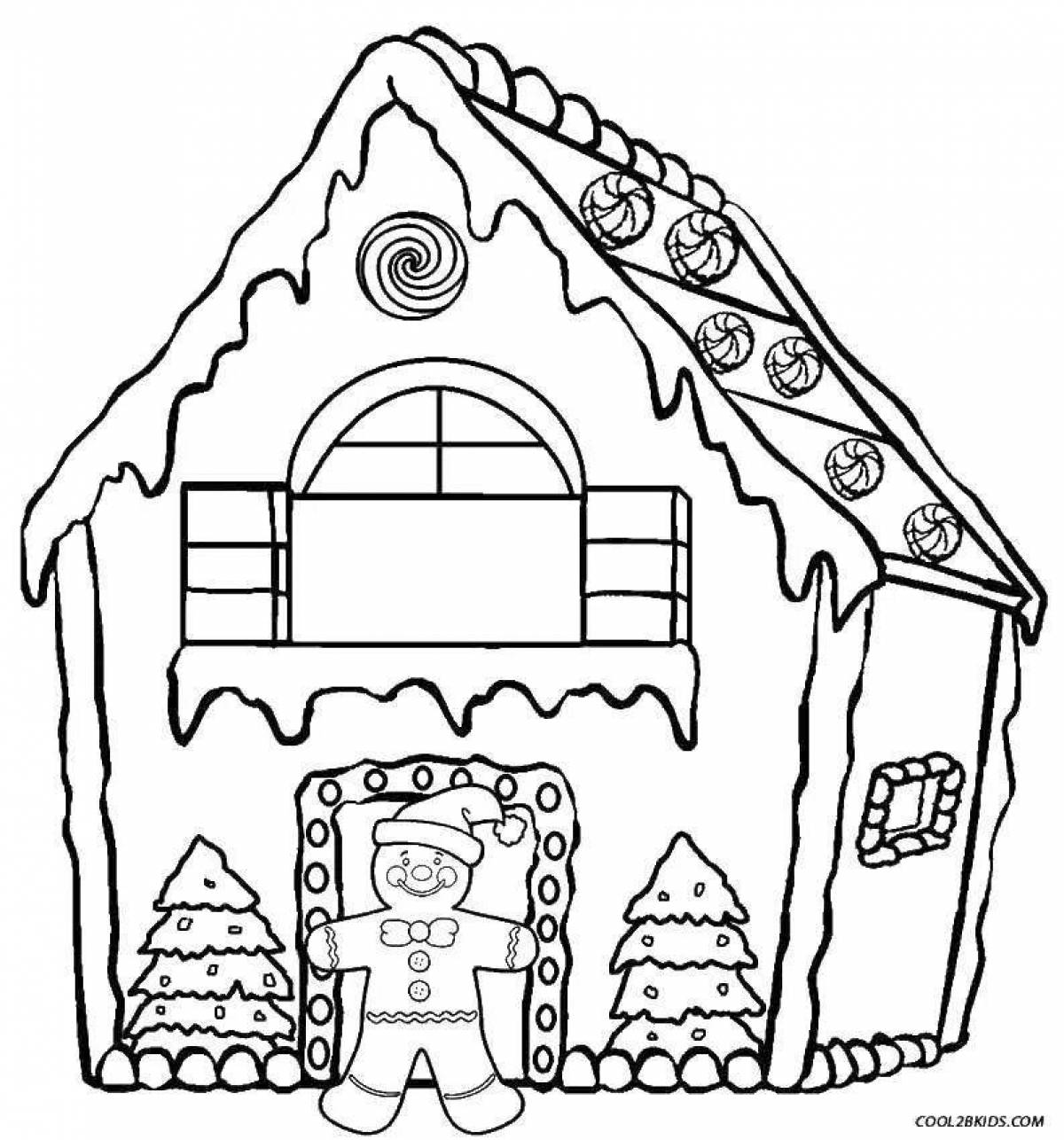 Coloring book bright gingerbread house for children