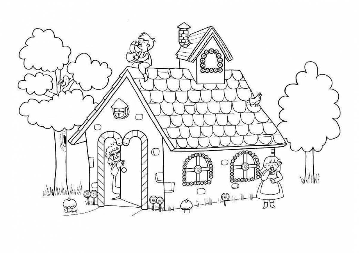 Раскраска «веселый пряничный домик» для детей