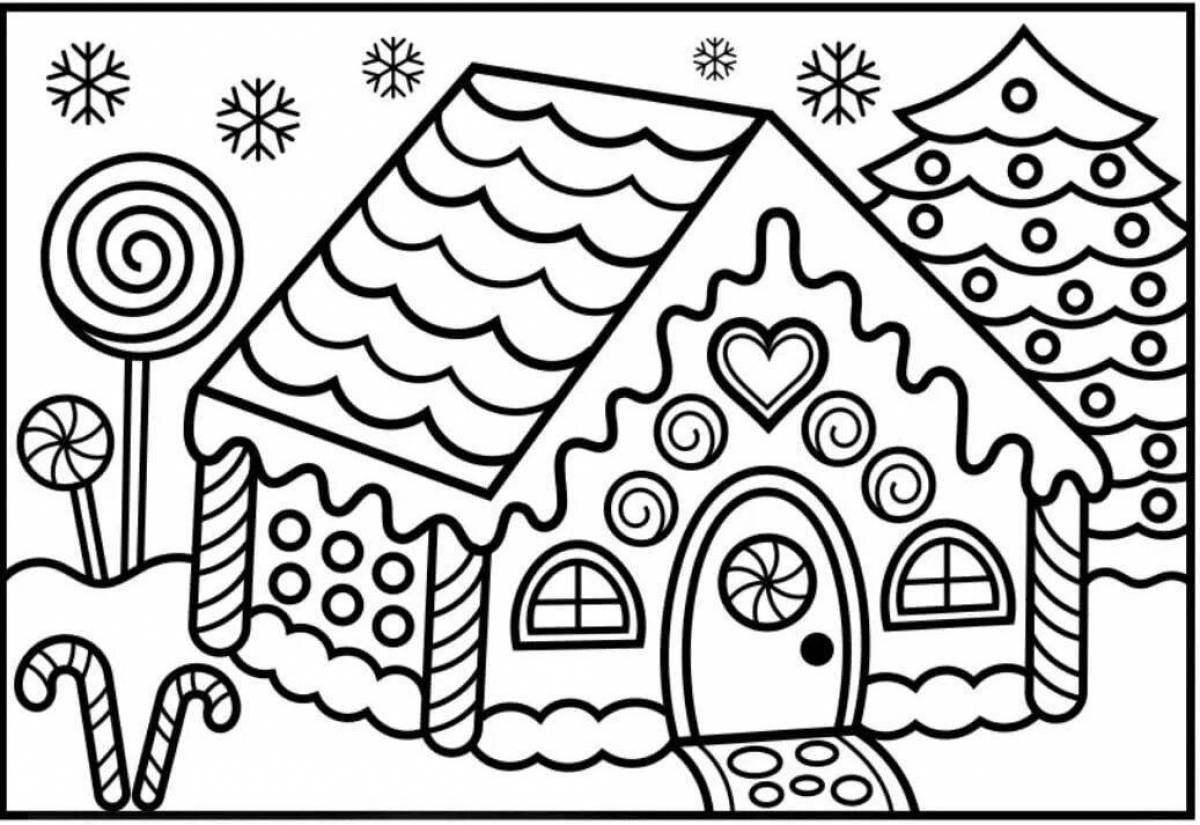 Colorful gingerbread house coloring book for kids