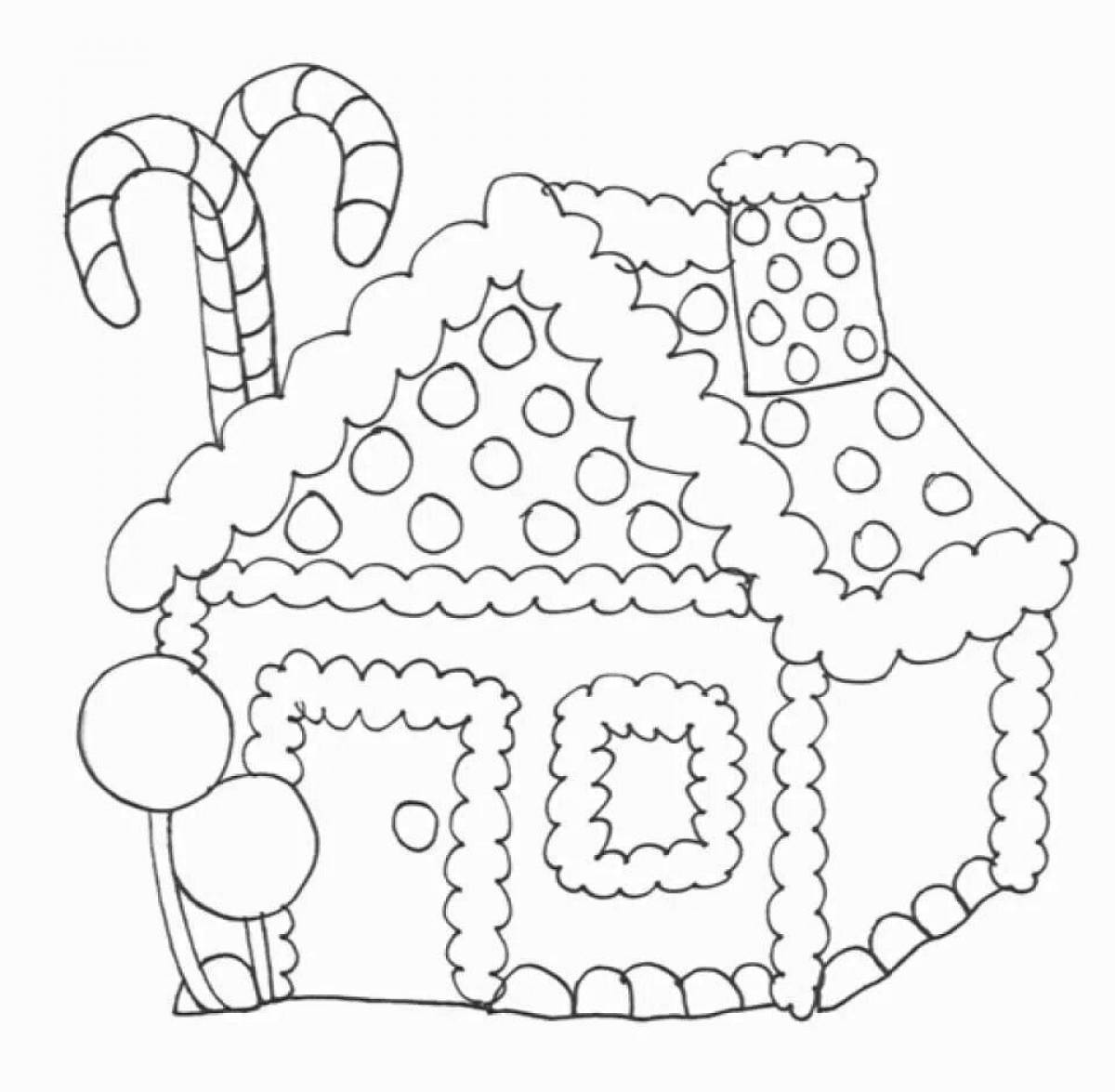 Coloring cute gingerbread house for kids