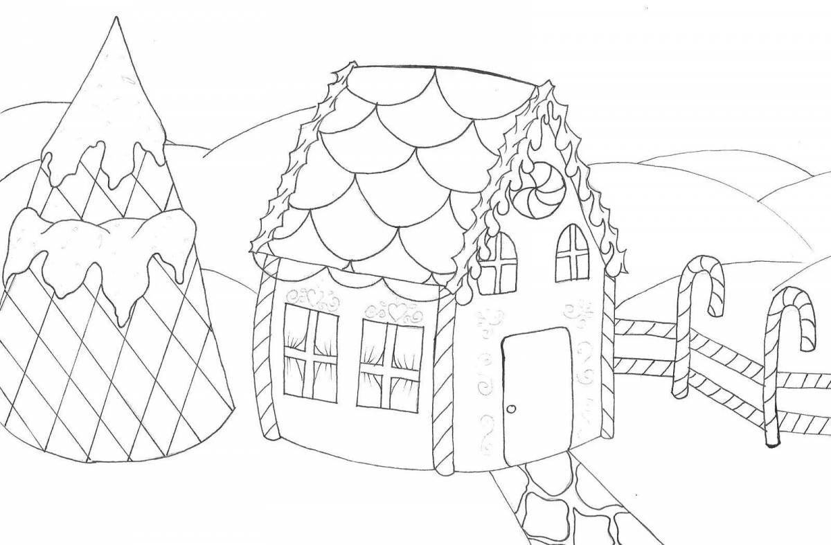 Раскраска симпатичный пряничный домик для детей