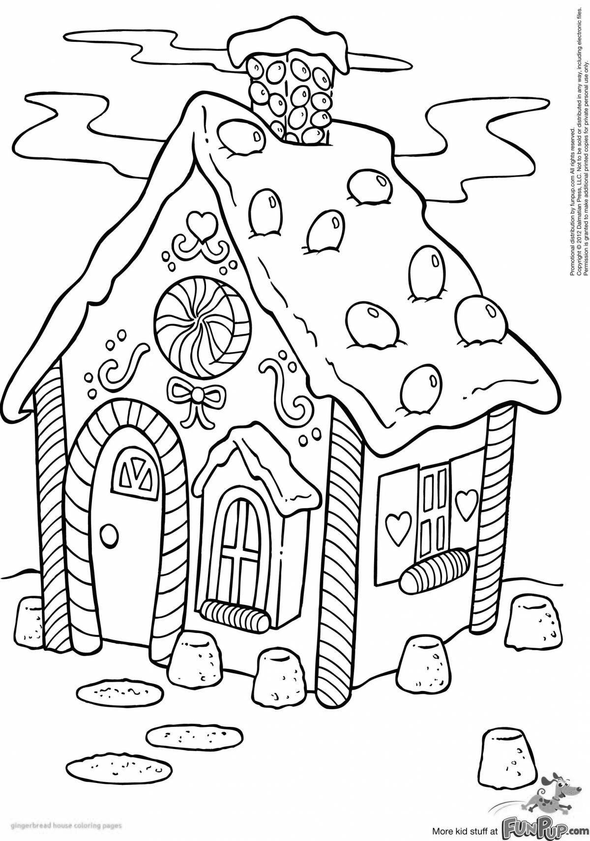 Coloring fairytale gingerbread house for kids