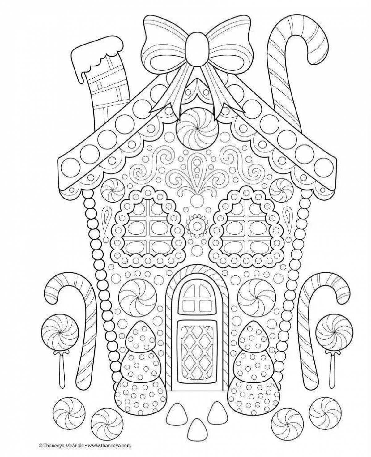 Coloring page beautiful gingerbread house for kids