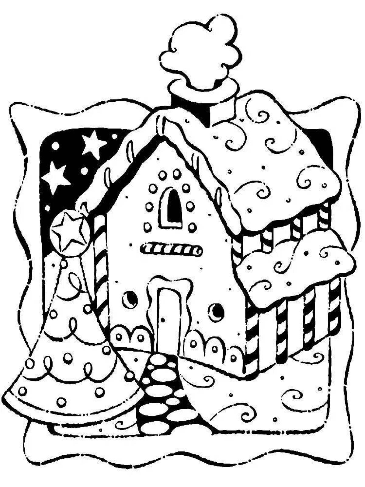 Coloring book elegant gingerbread house for kids