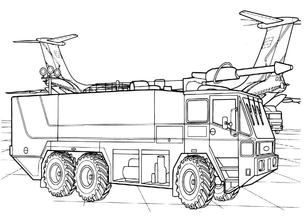 Interesting coloring of military equipment for children