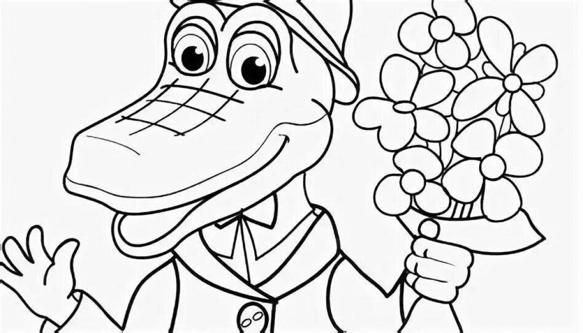 Playful coloring crocodile gena for kids
