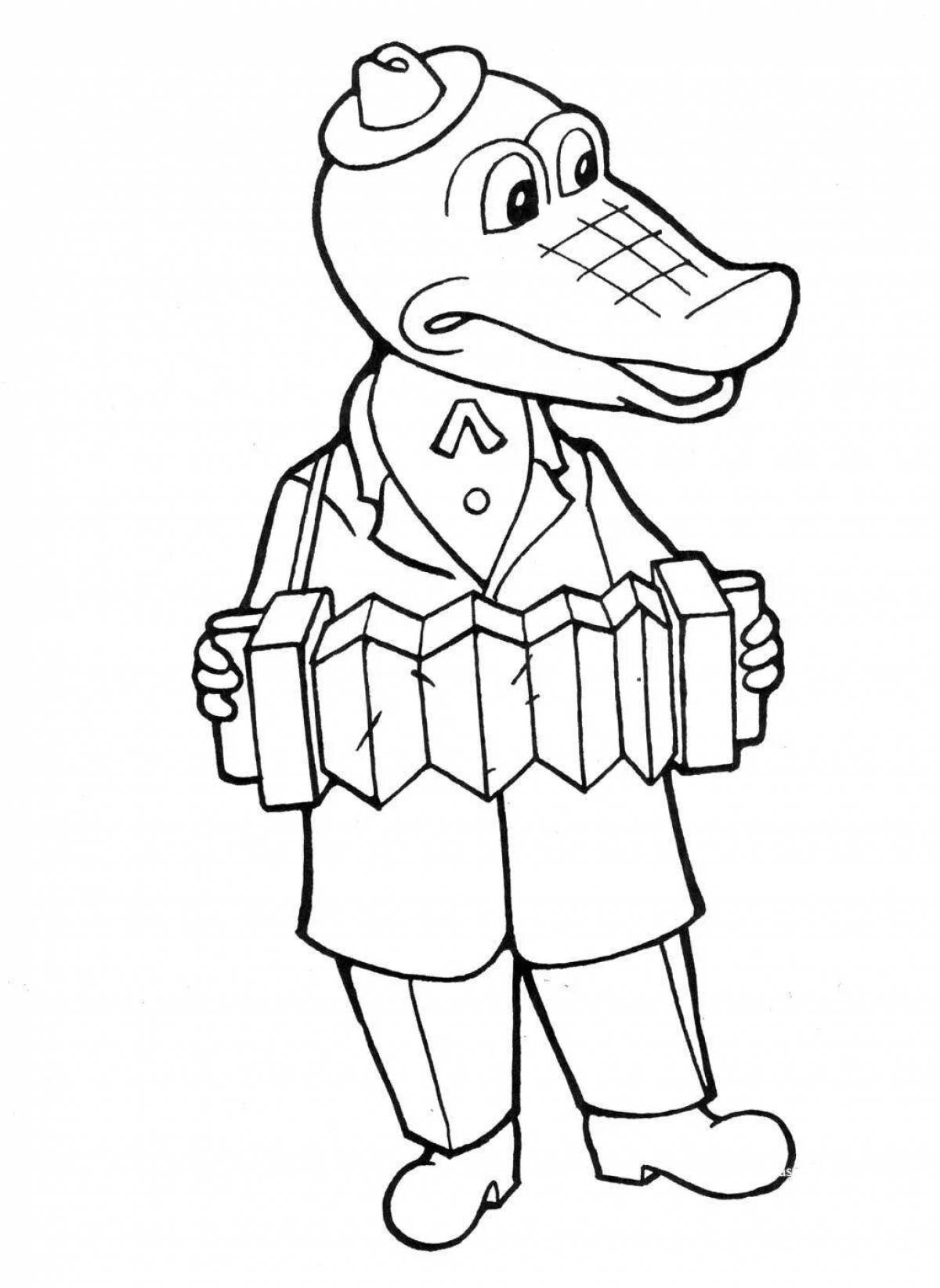 Joyful crocodile gene coloring for kids