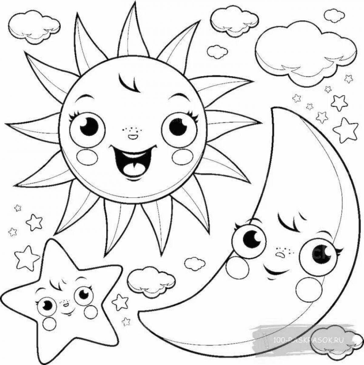 Блестящая раскраска солнце и луна аниматроника для детей