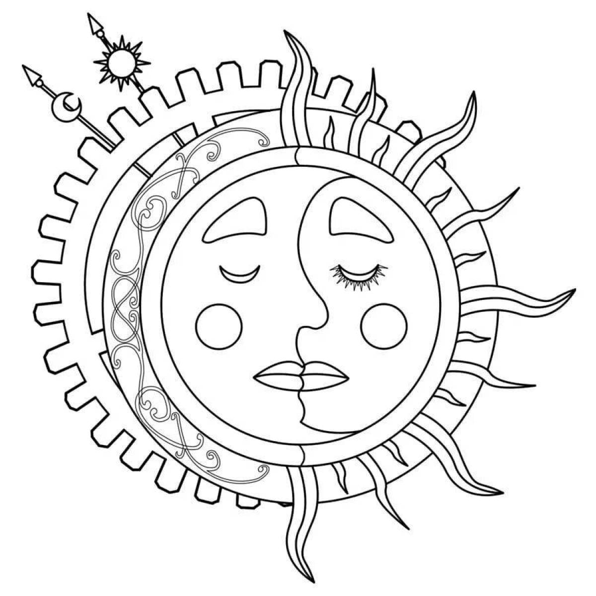 Unique sun and moon animatronics coloring book for kids