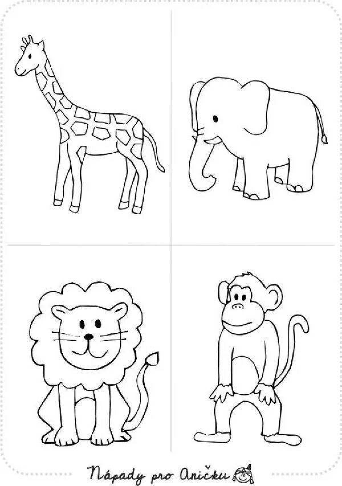Perfect coloring animals of hot countries for children 3-4 years old