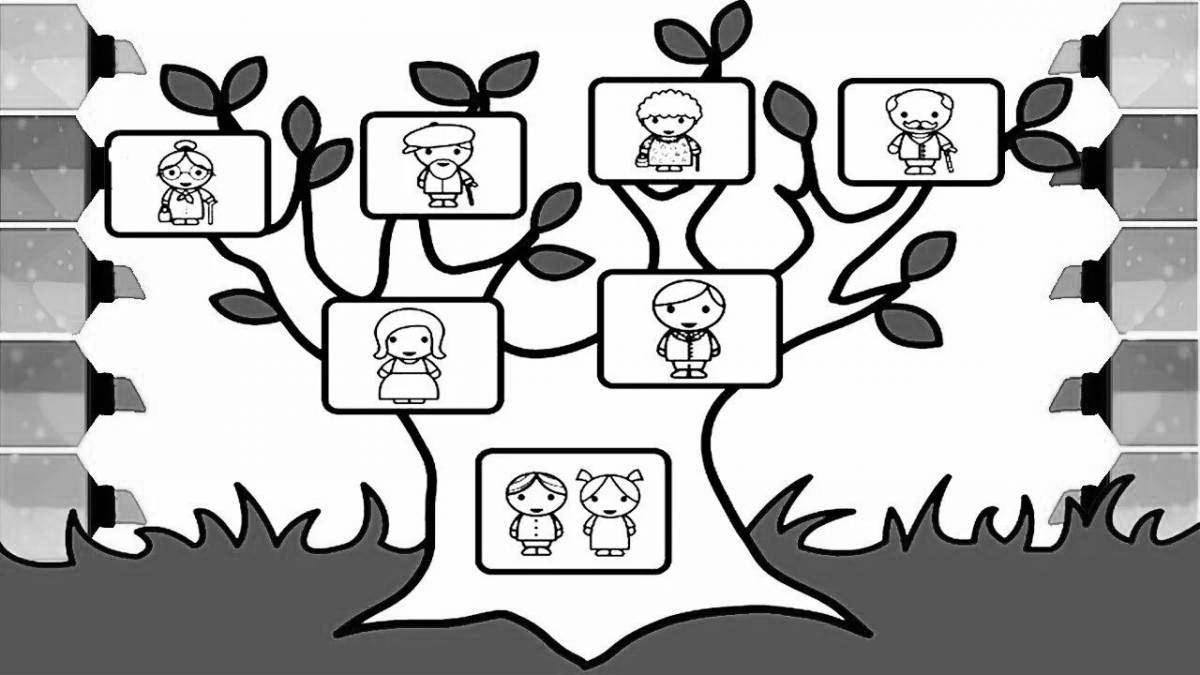 Glitter family tree coloring page