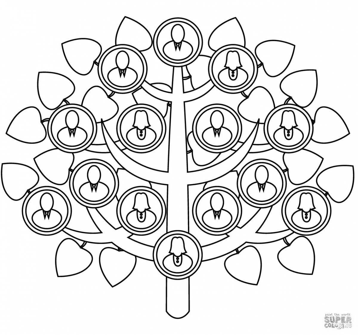 Exotic family tree coloring page