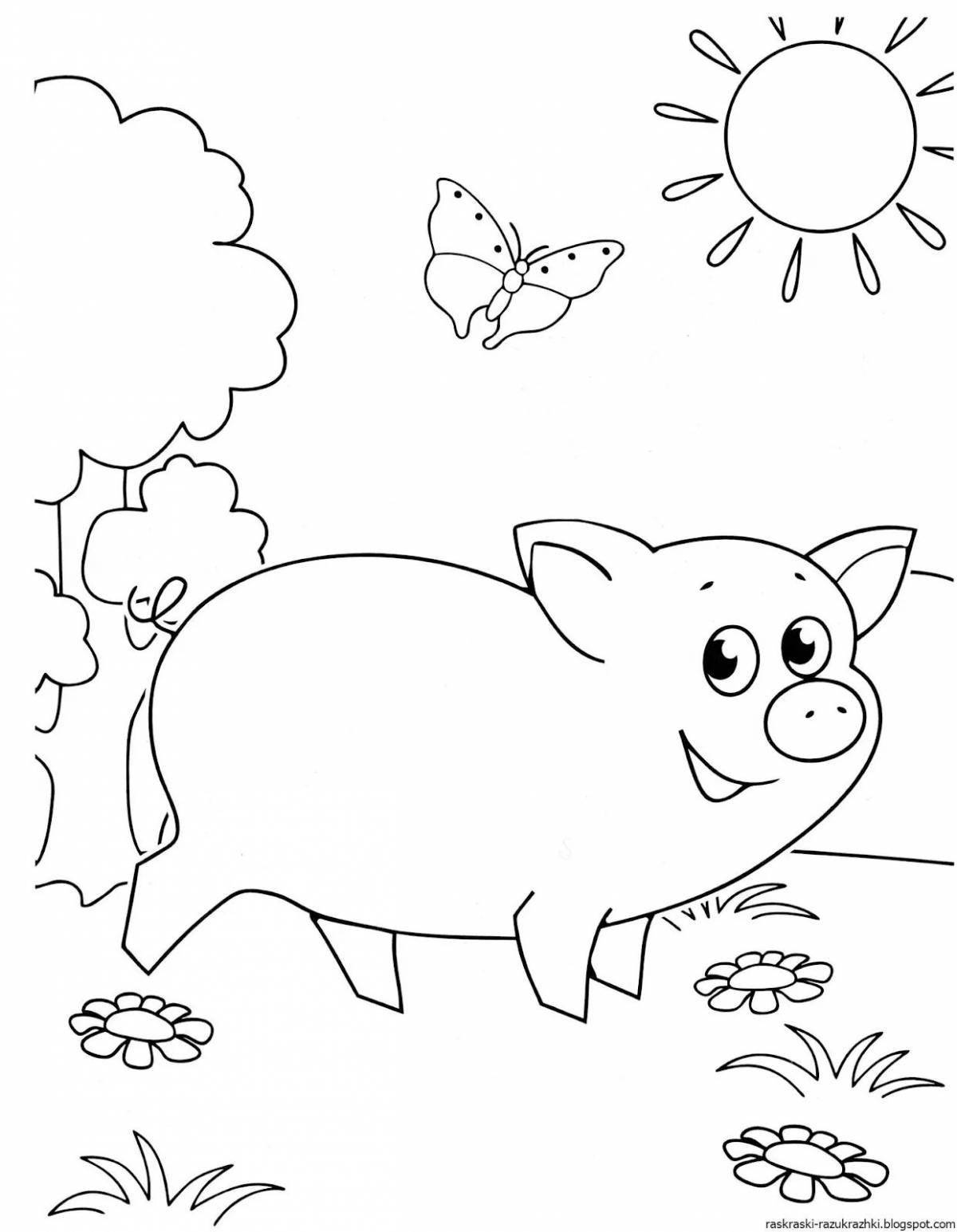 Fun coloring pig for kids