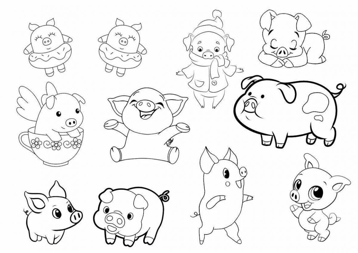 Naughty pig coloring for kids
