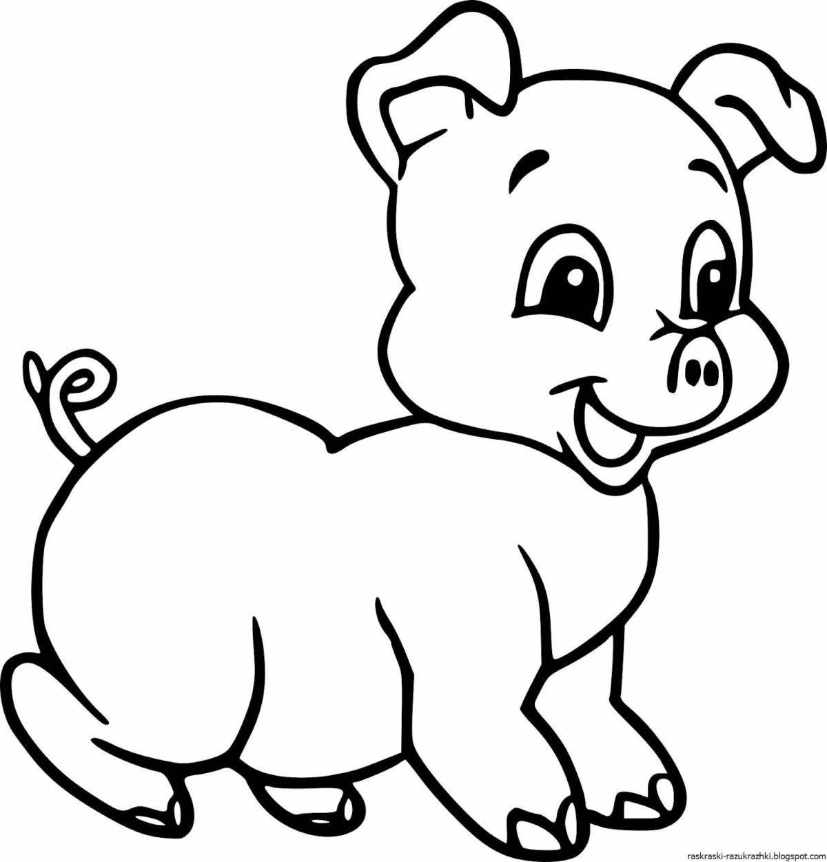 Humorous pig coloring for kids
