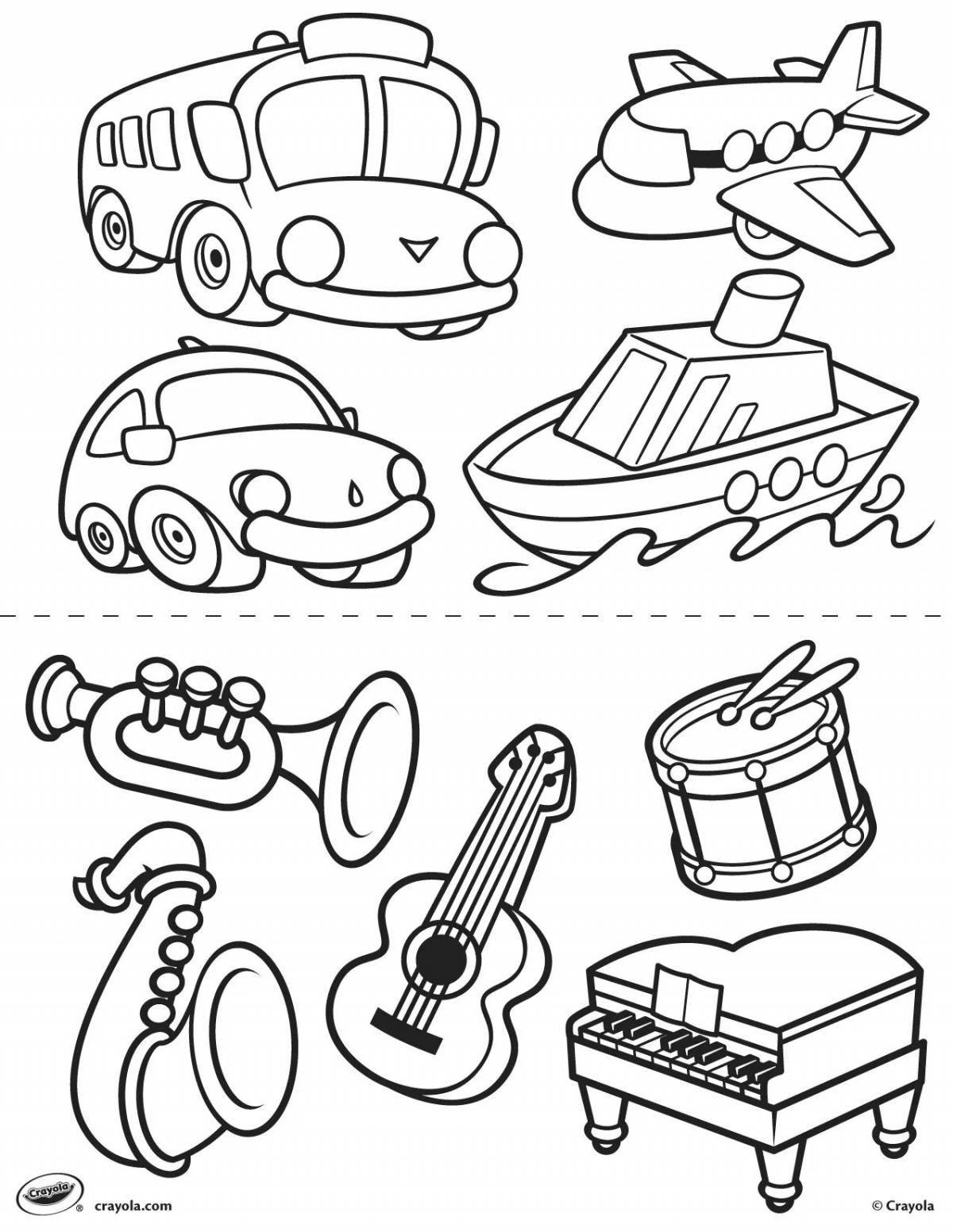 Playful transport coloring book for kids