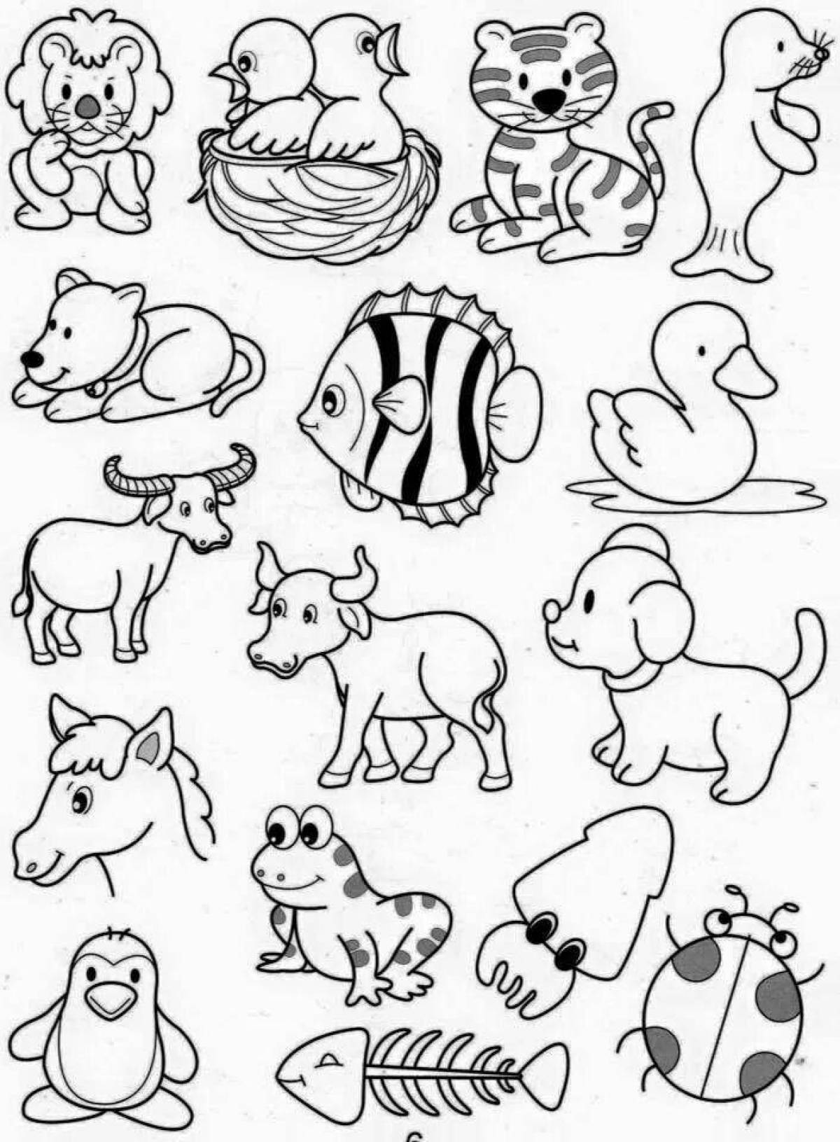 Colorful many small coloring pages on one sheet