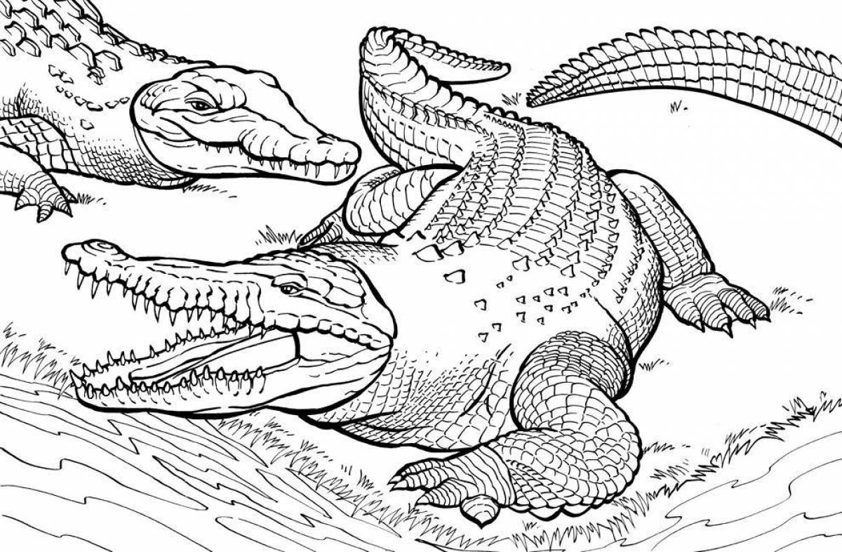 Coloring page energetic alligator