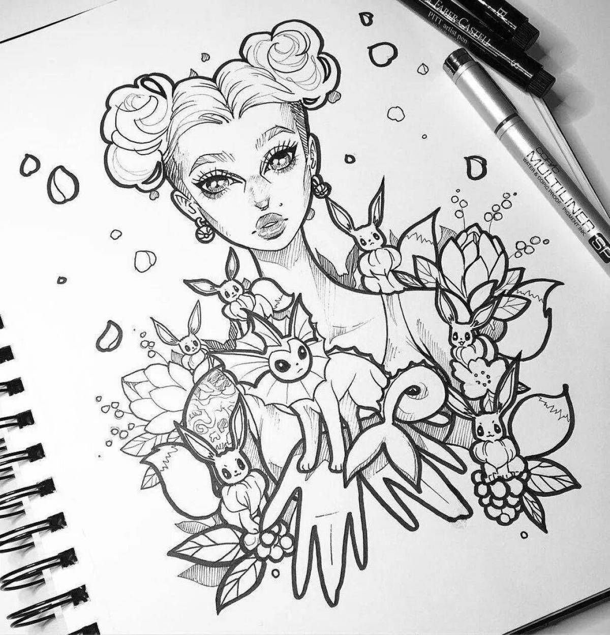 Quirky sketches for coloring with markers