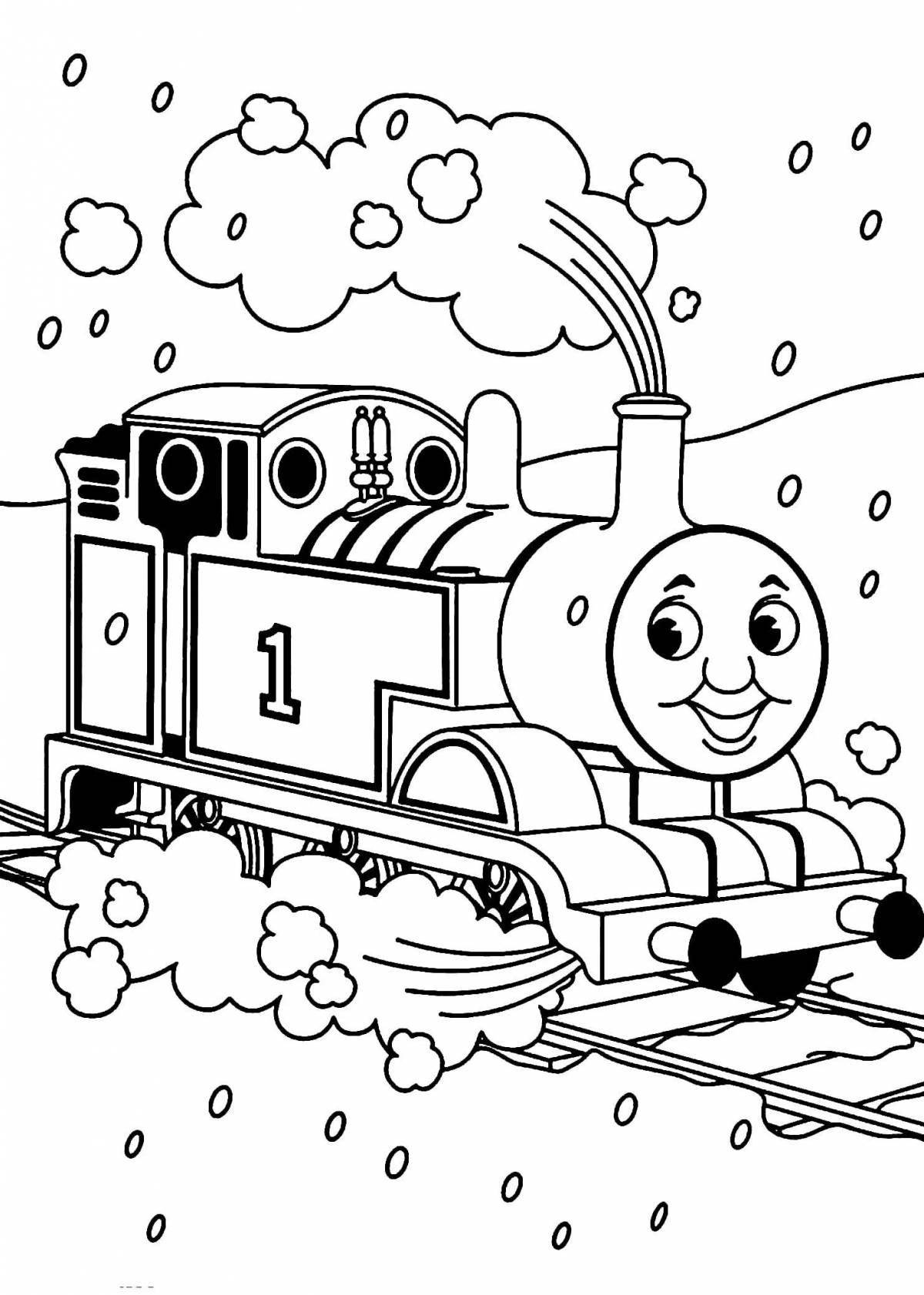 Яркая страница раскраски локомотива томаса