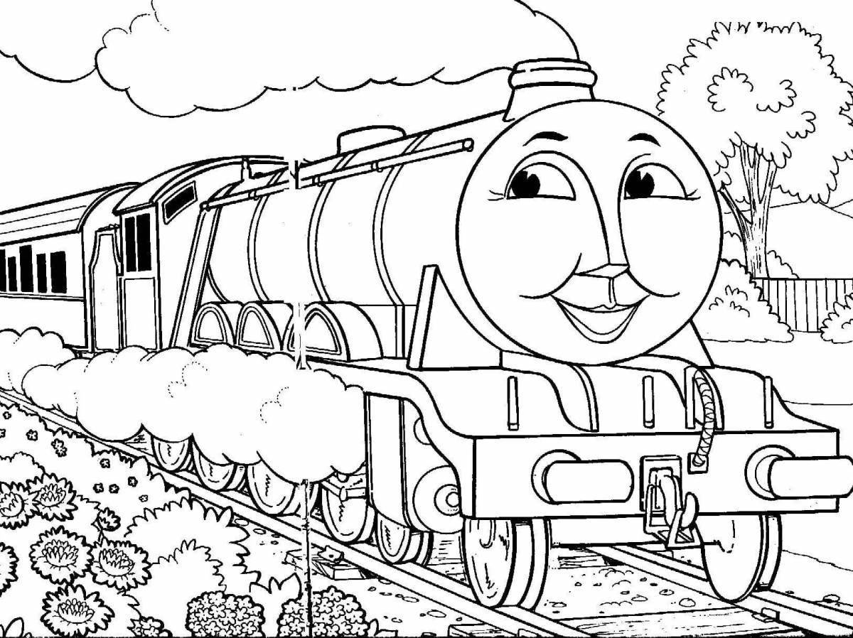 Веселая страница раскраски локомотива томаса