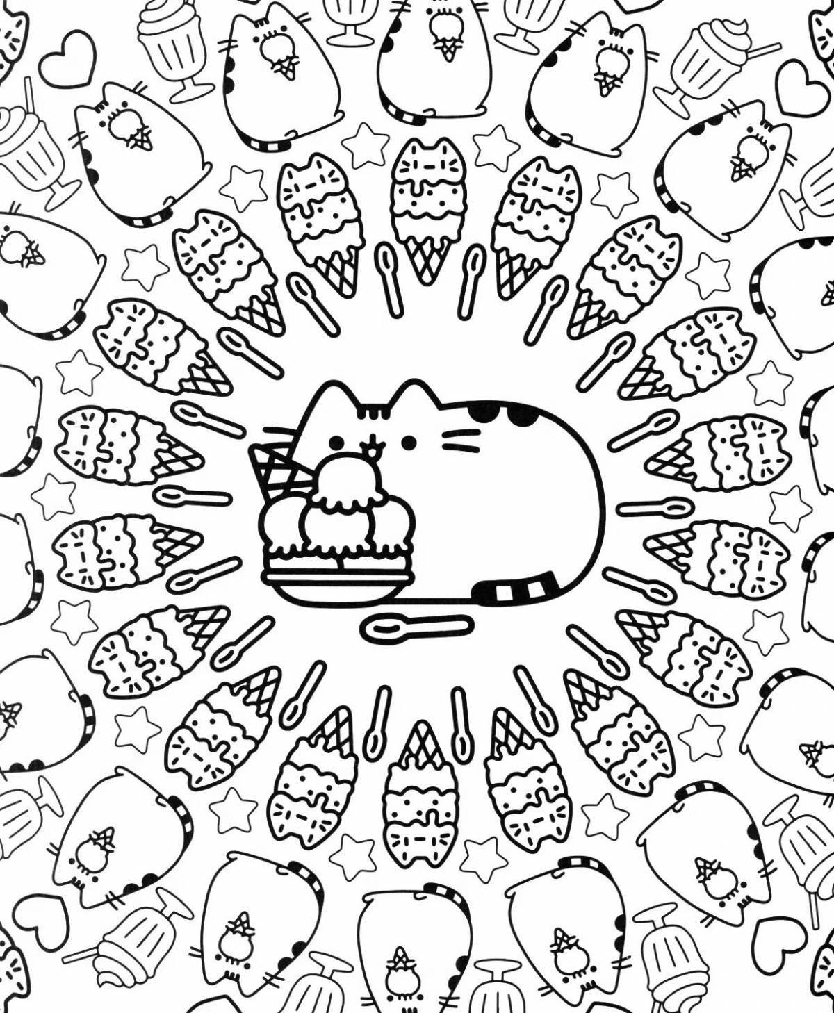 Pushin's bubble cat coloring page