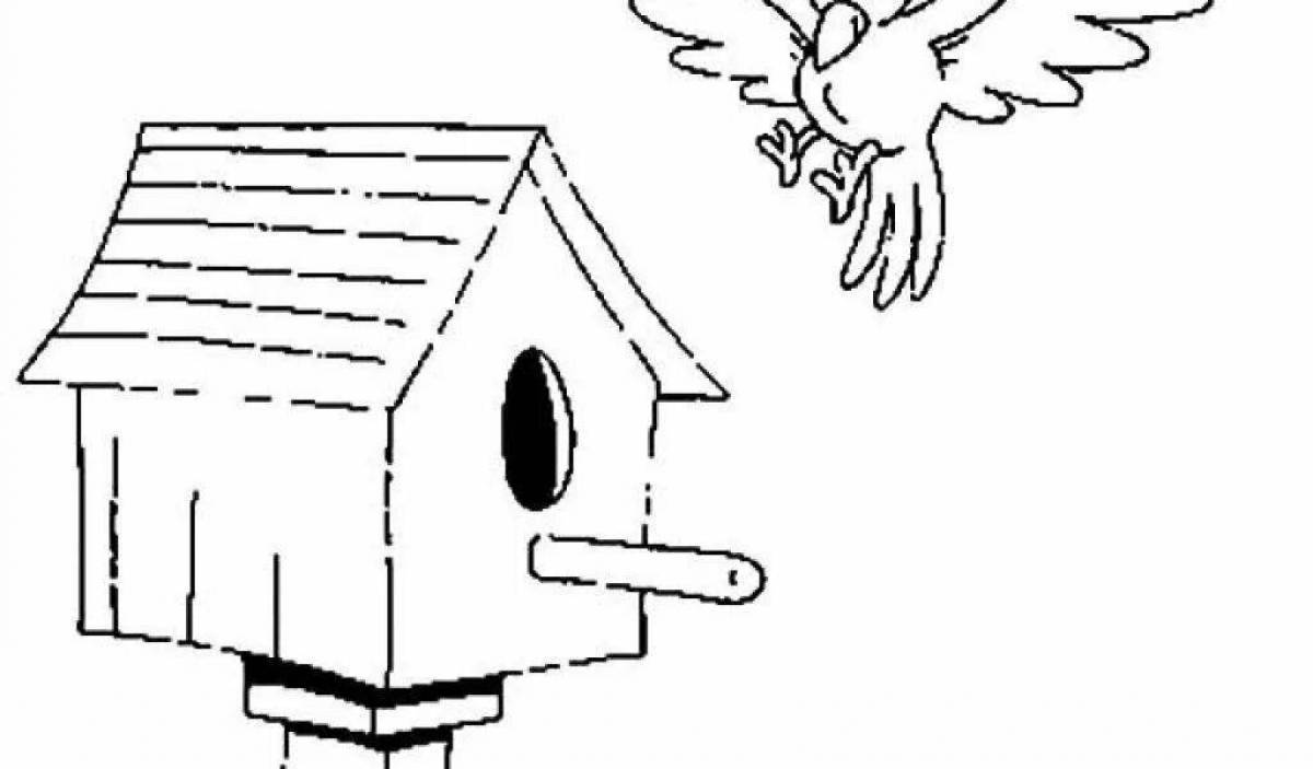 Cute birdhouse coloring pages for kids