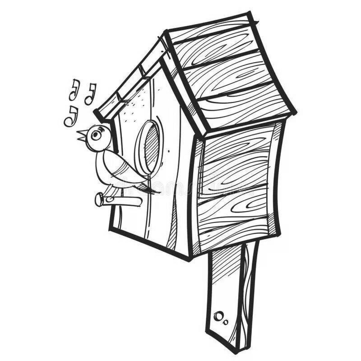 Fancy birdhouse coloring book for kids