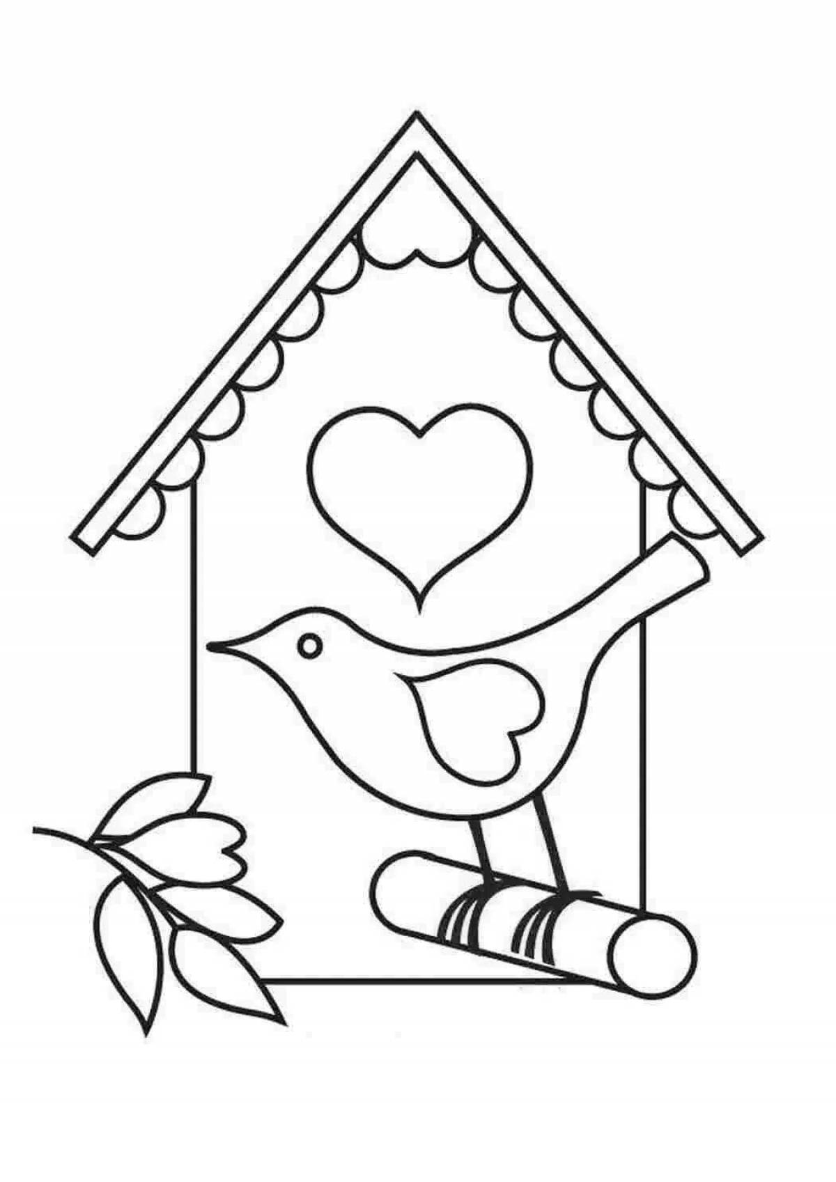 Colorful birdhouse coloring book for kids