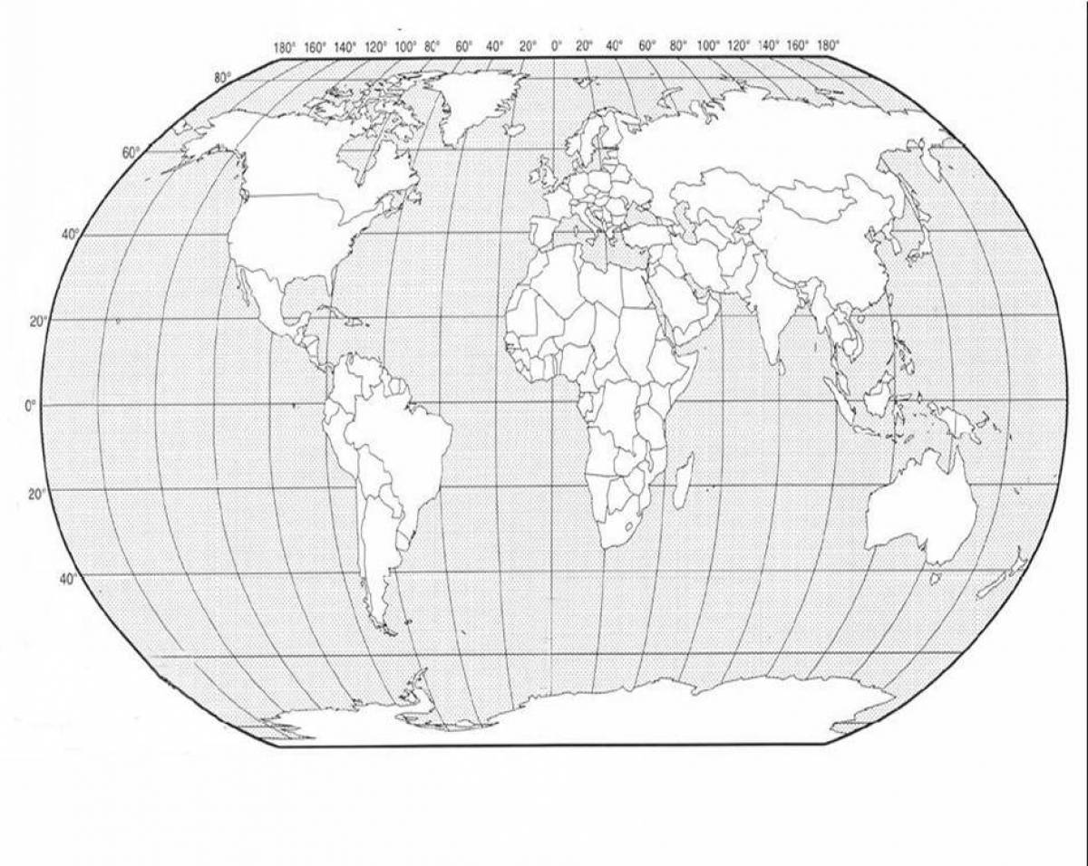 Физическая карта мира контурная карта черно белая