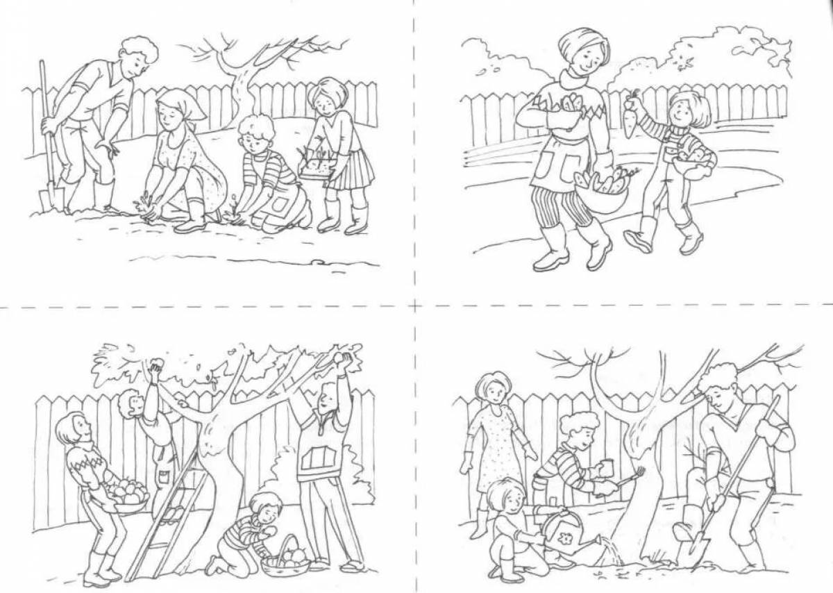 Труд людей весной задания для дошкольников. Сюжетные картинки. Сюжетные зарисовки. Сюжетный рисунок для детей. Сюжетные картинки черно белые.