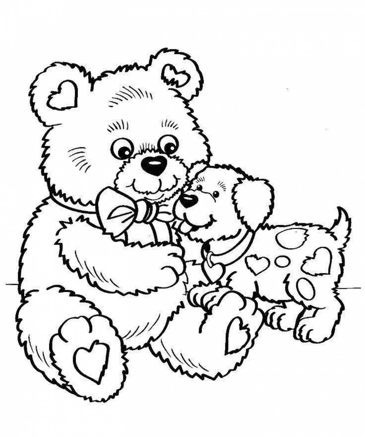 Fluffy teddy bear coloring book for kids