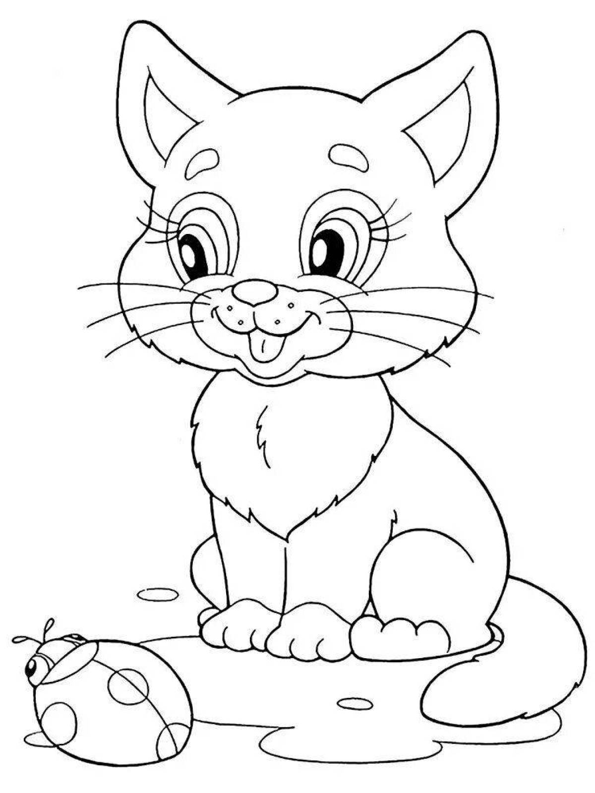 Joyful coloring cat for children 4-5 years old