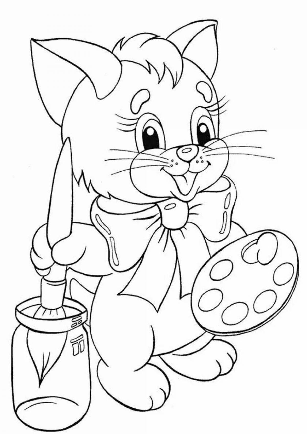 Fun coloring cat for children 4-5 years old